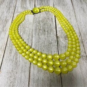 Richelieu Vintage Yellow Moonglow Graduated Lucite Bead Triple Strand Necklace